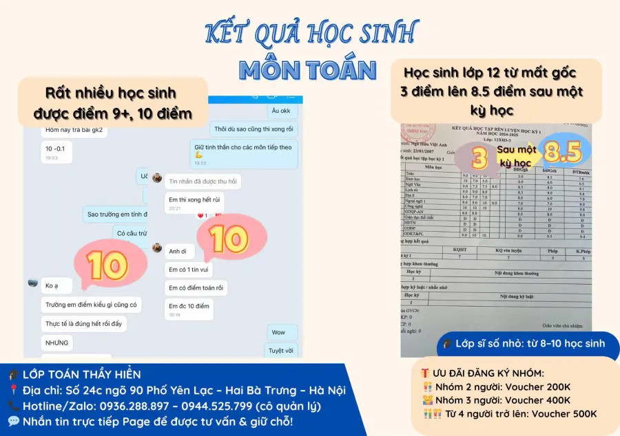 Lớp Toán Thầy Hiển – Toán 6-12 – Luyện Thi Vào 10 & Đại Học